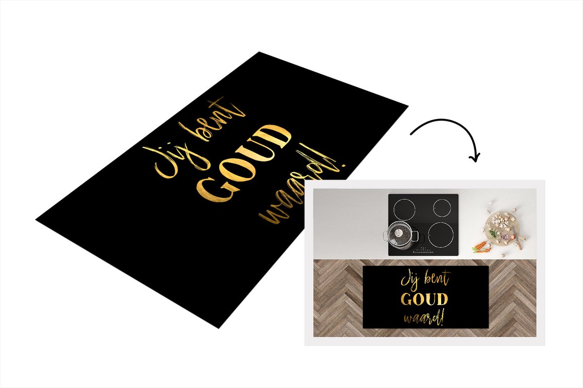 KitchenYeah Keukenloper - Loper keuken - Jij bent goud waard - Quotes - Spreuken - 120x60 cm - Keukenloper vinyl Multicolor