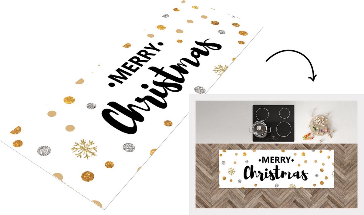 KitchenYeah Keukenloper - Loper keuken - Kerst - Spreuken - Merry Christmas - Quotes - Goud - 150x50 cm - Keukenloper vinyl Multicolor