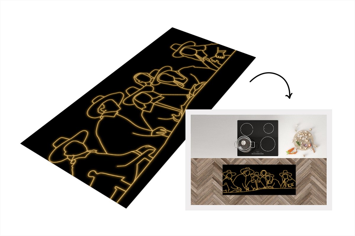 KitchenYeah Keukenloper - Loper keuken - De staalmeesters - Rembrandt van Rijn - Goud - 120x50 cm - Keukenloper vinyl Multicolor