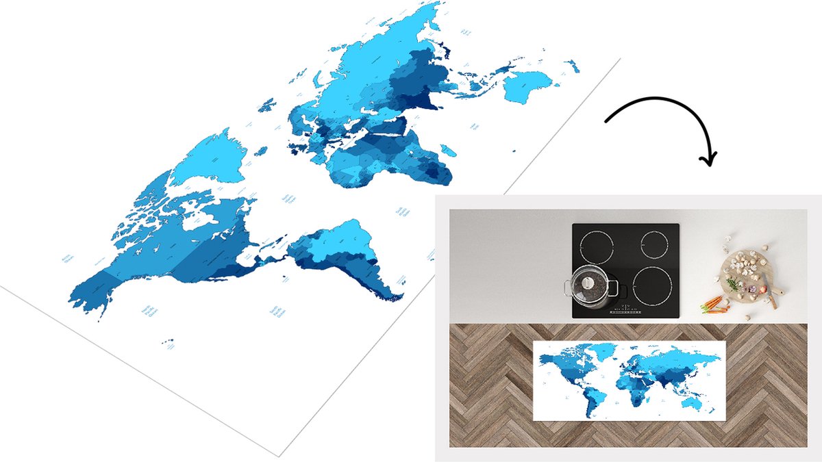 KitchenYeah Keukenloper - Loper keuken - Wereldkaart - Kleurrijk - Blauw - 120x50 cm - Keukenloper vinyl Multicolor