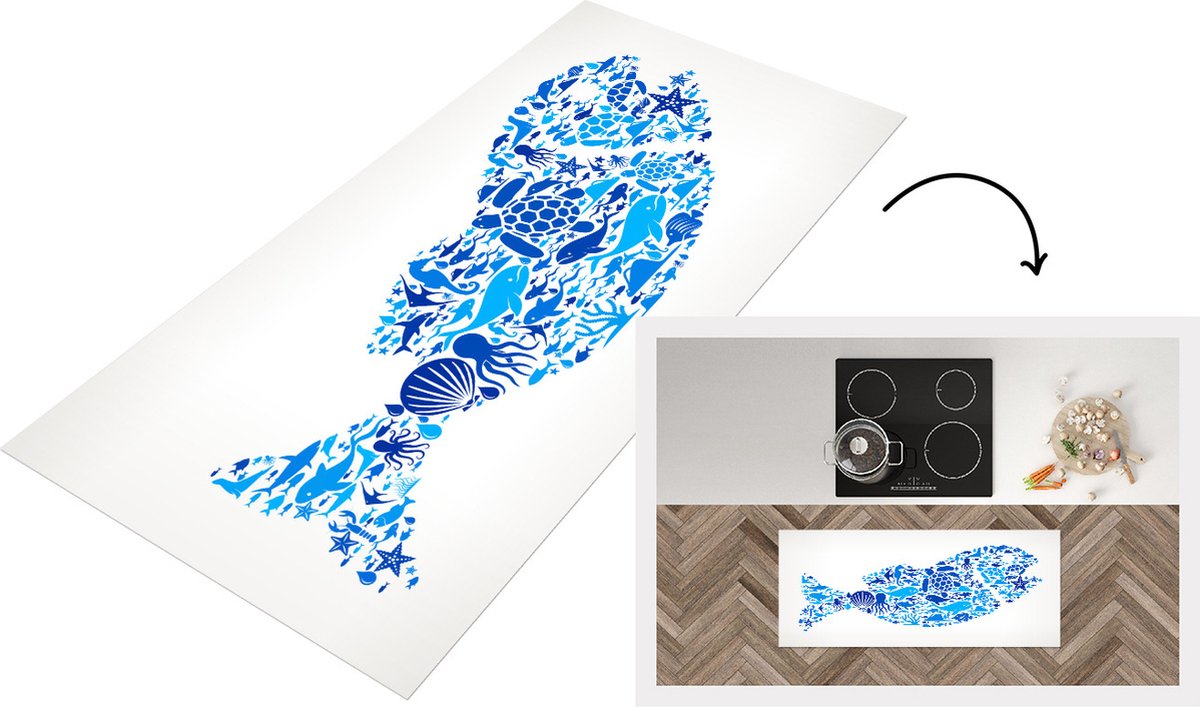 KitchenYeah Keukenloper - Loper keuken - Zeedieren - Design - Vis - 120x50 cm - Keukenloper vinyl Multicolor