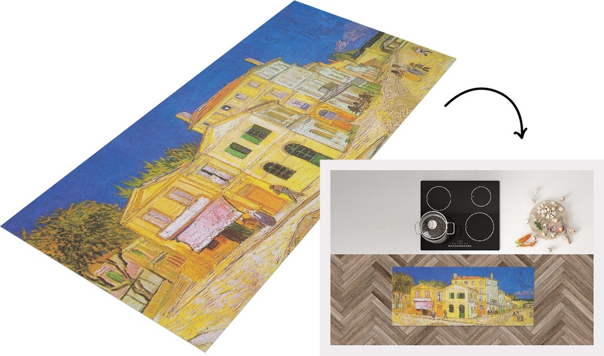 KitchenYeah Keukenloper - Loper keuken - Het gele huis - Vincent van Gogh - 120x50 cm - Keukenloper vinyl Multicolor