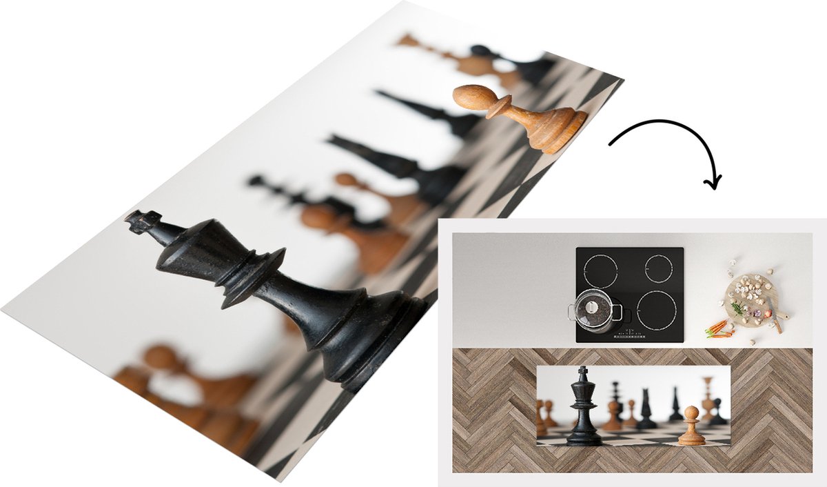KitchenYeah Keukenloper - Loper keuken - Een schaakwedstrijd op het bord - 120x50 cm - Keukenloper vinyl Multicolor
