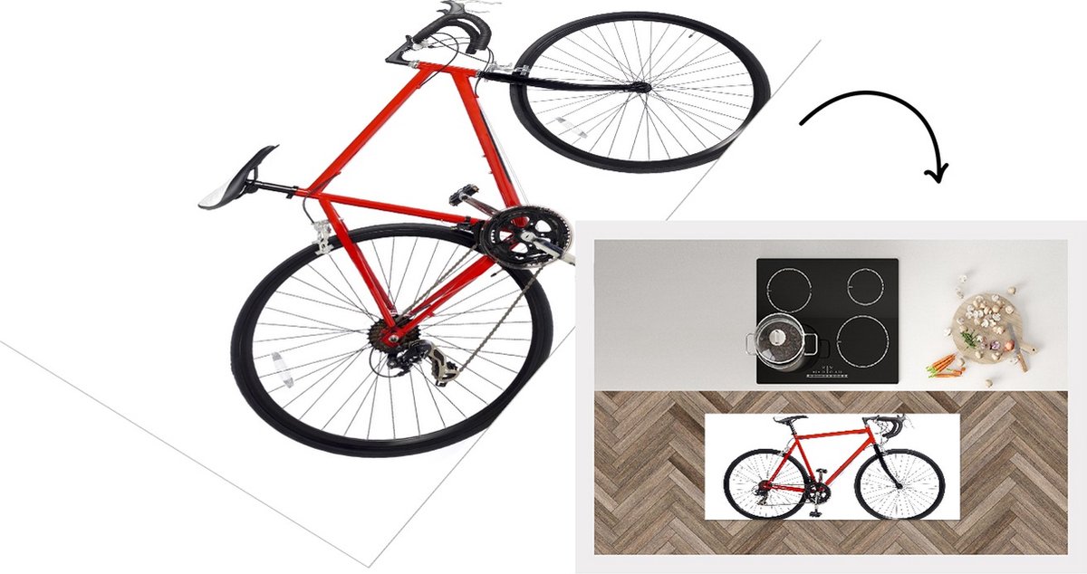 KitchenYeah Keukenloper - Loper keuken - Een rode racefiets. - 120x50 cm - Keukenloper vinyl Multicolor