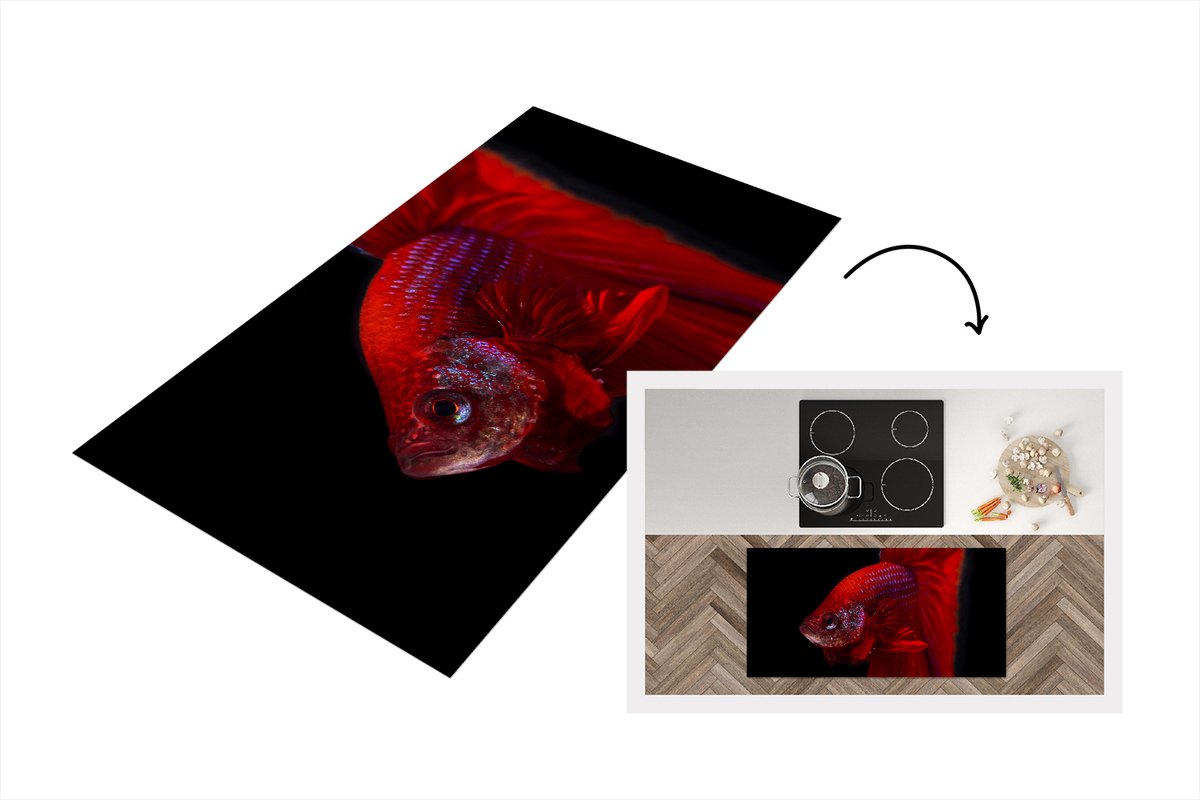 KitchenYeah Keukenloper - Loper keuken - Vis - Dieren - Rood - 120x60 cm - Keukenloper vinyl Multicolor