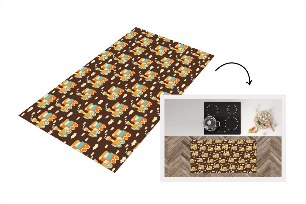 KitchenYeah Keukenloper - Loper keuken - Patronen - Trein - Vintage - 120x60 cm - Keukenloper vinyl Multicolor