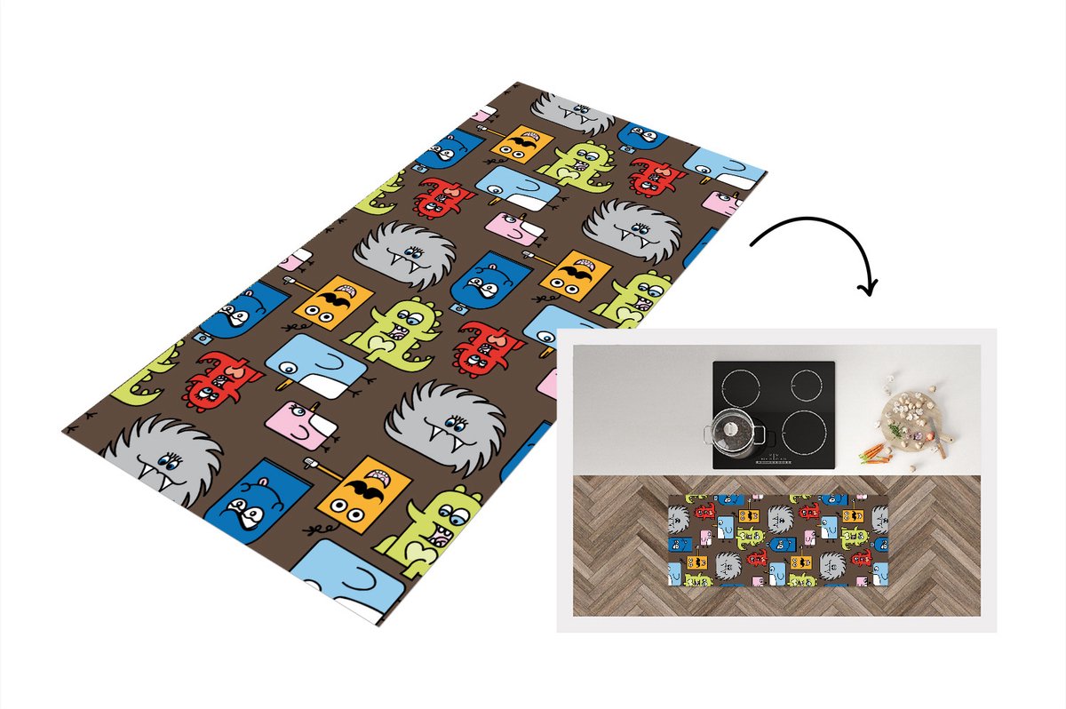 KitchenYeah Keukenloper - Loper keuken - Patronen - Monster - Dieren - Keukenloper vinyl Multicolor