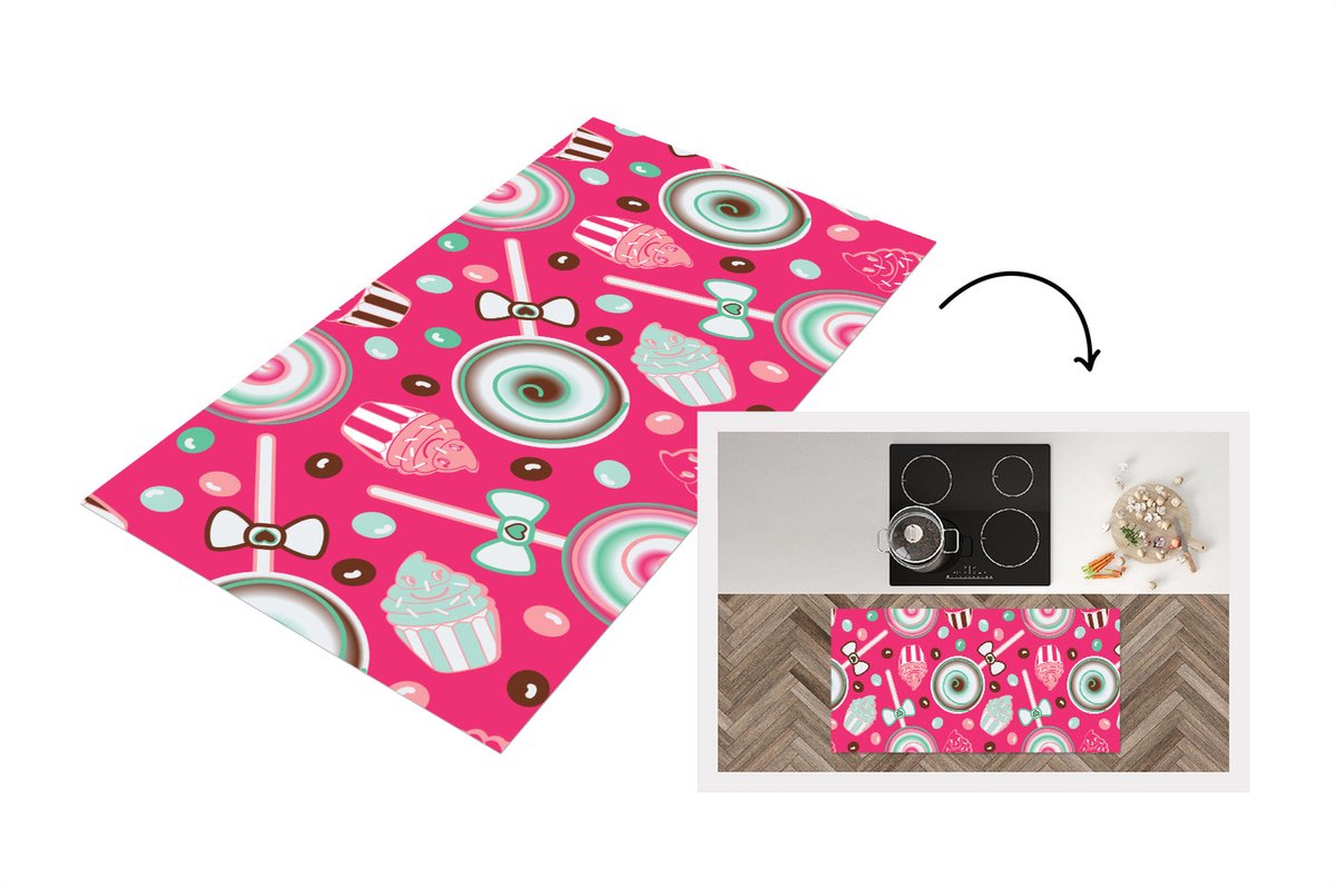 KitchenYeah Keukenloper - Loper keuken - Design - Snoep - Candy - Roze - 120x60 cm - Keukenloper vinyl Multicolor