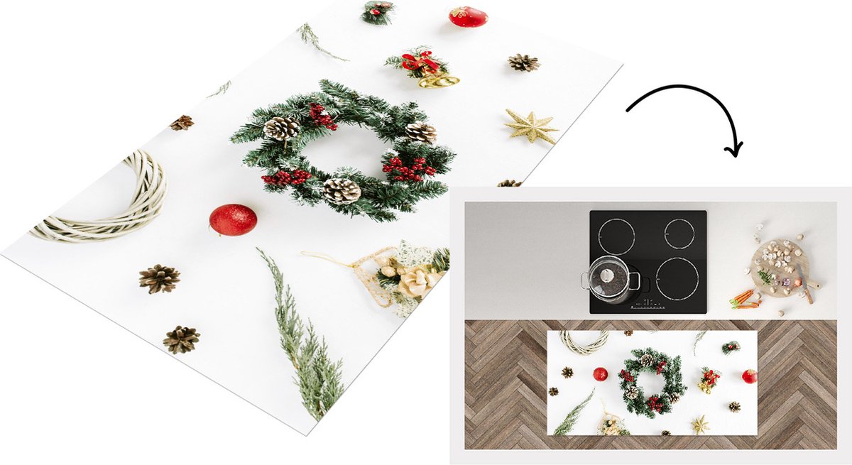 KitchenYeah Keukenloper - Loper keuken - Winter - Kerstkrans - Kerst - 120x60 cm - Keukenloper vinyl Multicolor