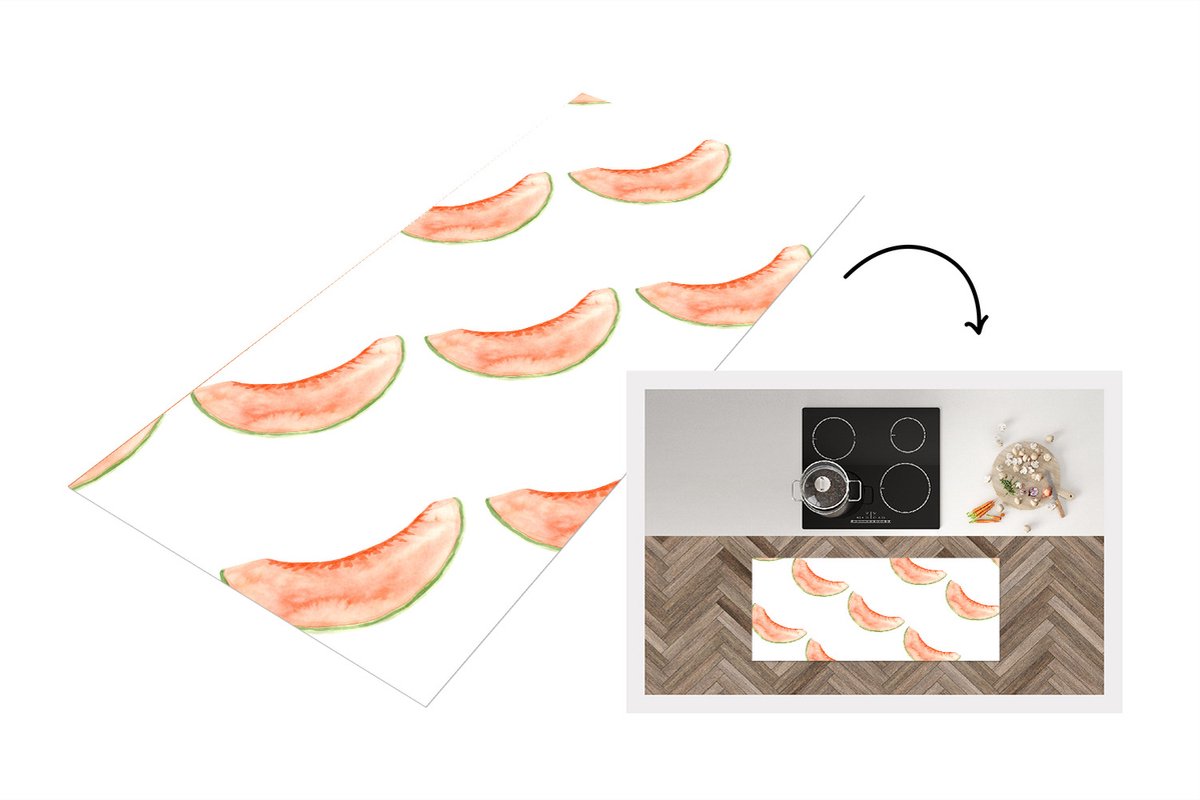 KitchenYeah Keukenloper - Loper keuken - Meloen - Fruit - Waterverf - Wit - 120x50 cm - Keukenloper vinyl Multicolor