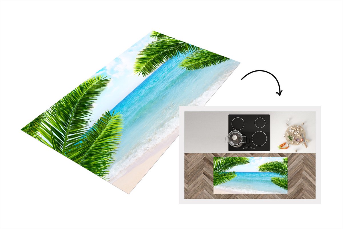 KitchenYeah Keukenloper - Loper keuken - Tropisch - Strand - Palmboom - 120x60 cm - Keukenloper vinyl Multicolor