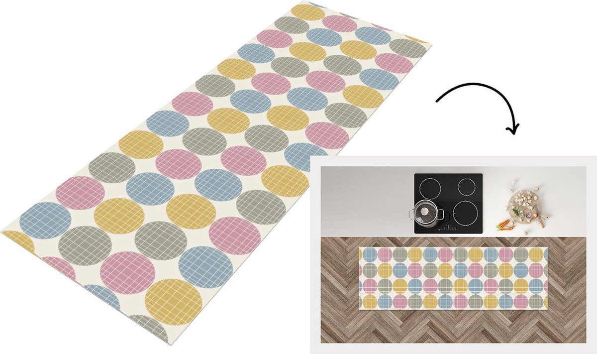 KitchenYeah Keukenloper - Loper keuken - Stippen - Lijn - Patroon - 150x50 cm - Keukenloper vinyl Multicolor