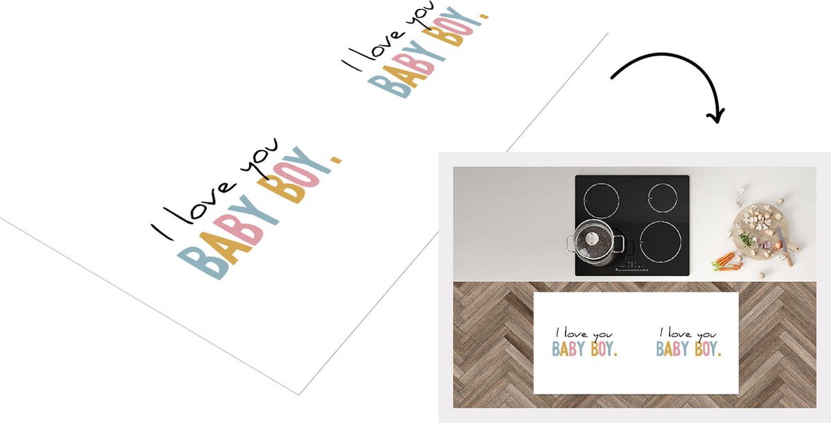 KitchenYeah Keukenloper - Loper keuken - Quotes - Regenboog - Jongen - I Love You Baby Boy - Zoon - Spreuken - 120x60 cm - Keukenloper vinyl Multicolor