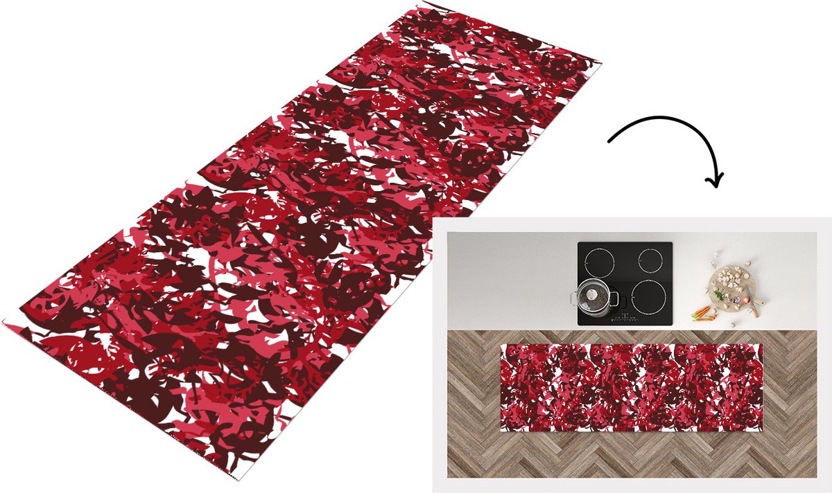 KitchenYeah Keukenloper - Loper keuken - Patroon - Jungle - Rood - Keukenloper vinyl, foto 5