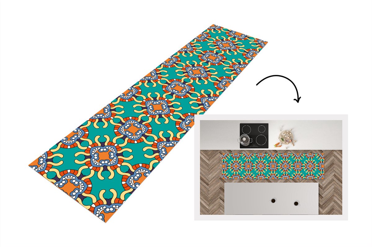 KitchenYeah Keukenloper - Loper keuken - Patronen - Abstract - Groen - 240x60 cm - Keukenloper vinyl Multicolor