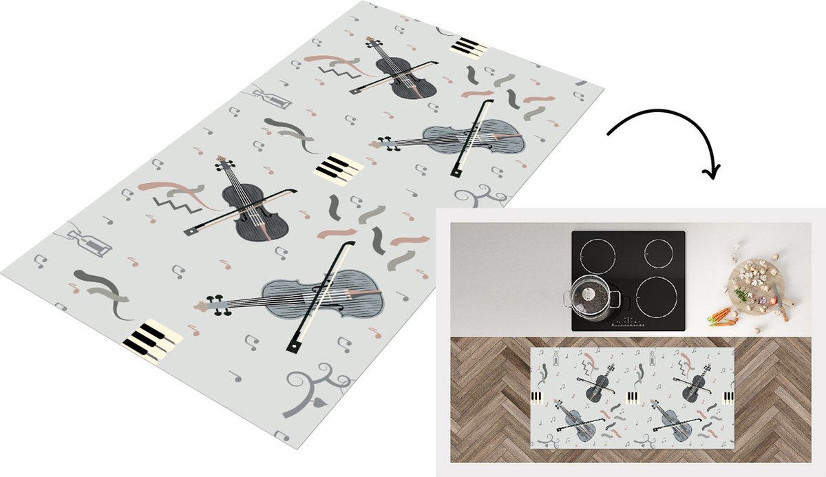 KitchenYeah Keukenloper - Loper keuken - Patroon - Muziek - Viool - 120x60 cm - Keukenloper vinyl Multicolor