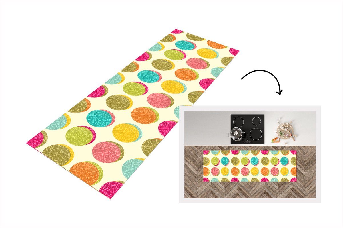 KitchenYeah Keukenloper - Loper keuken - Retro - Bohemian - Patroon - Stippen - 180x60 cm - Keukenloper vinyl Multicolor