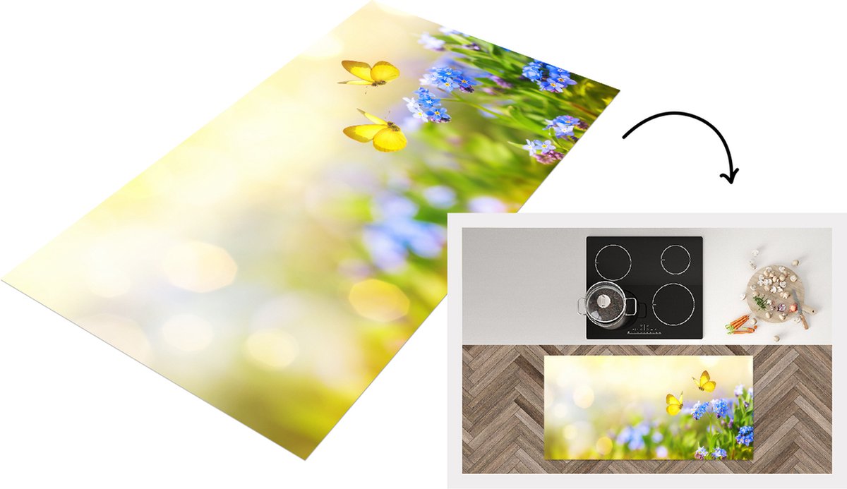 KitchenYeah Keukenloper - Loper keuken - Vergeet me niet - Vlinders - Lente - Keukenloper vinyl multicolor, foto 2