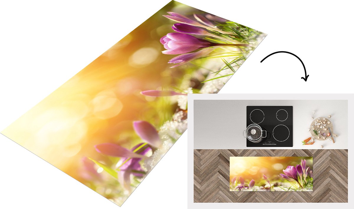 KitchenYeah Keukenloper - Loper keuken - Krokus - Zon - Lente - Keukenloper vinyl Multicolor