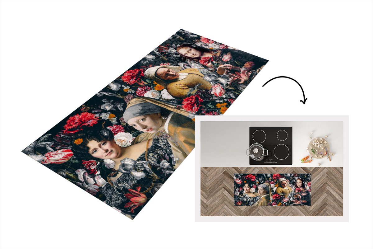 KitchenYeah Keukenloper - Loper keuken - Collage - Schilderij - Bloemen - Oude meesters - 120x50 cm - Keukenloper vinyl Multicolor
