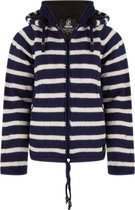 Gebreid Wollen Dames Vest van Schapenwol met Polyester Fleece voering en afneembare capuchon - SHAKALOHA - W Breton Ziphood NavyWhite XXL