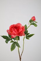 Kunstbloem Pioen - topkwaliteit decoratie - Donkerrood - zijden tak - 63 cm hoog