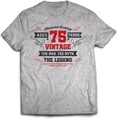 75 Jaar Legend - Feest kado T-Shirt Heren / Dames - Antraciet Grijs / Rood - Perfect Verjaardag Cadeau Shirt - grappige Spreuken, Zinnen en Teksten. Maat S