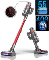 Steelstofzuiger met accu 55 Minuten Workingtime Draadloze 400W  Draadloze Stofzuiger 30KPa Zuigkracht,  Met Touch Display Kattenbakvulling Schoon Apparaat Rood