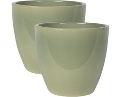 Ter Steege Bloempot - 2x stuks - groen - Scandinavische look - glanzend - keramiek - 20 x 19 cm