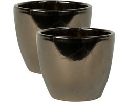 Ter Steege Bloempot - 2x stuks - goud - glans - Scandinavisch - 13 x 11 cm - plantenpot