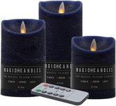 Kaarsen set van 3x stuks LED stompkaarsen donkerblauw met afstandsbediening - Woondecoratie - Elektrische kaarsen