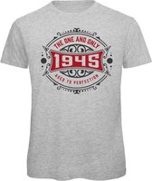 1945 The One And Only | Feest Kado T-Shirt Heren - Dames | Antraciet - Donker Rood | Perfect Verjaardag Cadeau Shirt | Grappige Spreuken - Zinnen - Teksten | Maat 3XL