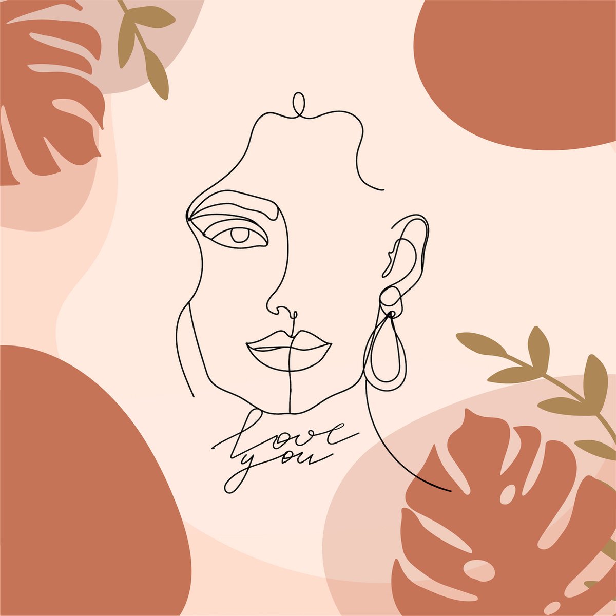 karo-art Poster - Line Art, Love you, Liefde aan de muur, Premium Print Multikleur