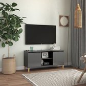 Tv-meubel met houten poten 103,5x35x50 cm hoogglans grijs