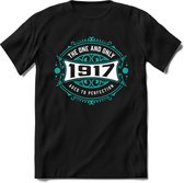 1917 The One And Only | Feest Kado T-Shirt Heren - Dames | Cobalt - Wit | Perfect Verjaardag Cadeau Shirt | Grappige Spreuken - Zinnen - Teksten | Maat S