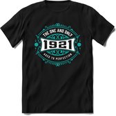 1921 The One And Only | Feest Kado T-Shirt Heren - Dames | Cobalt - Wit | Perfect Verjaardag Cadeau Shirt | Grappige Spreuken - Zinnen - Teksten | Maat S