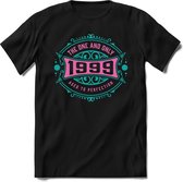 1999 The One And Only | Feest Kado T-Shirt Heren - Dames | Cobalt - Licht Roze | Perfect Verjaardag Cadeau Shirt | Grappige Spreuken - Zinnen - Teksten | Maat S