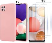 Hoesje Geschikt Voor Samsung Galaxy A42 5G Hoesje Soft Nano Silicone Backcover Gel Roze Met 2x Glazen Screenprotector