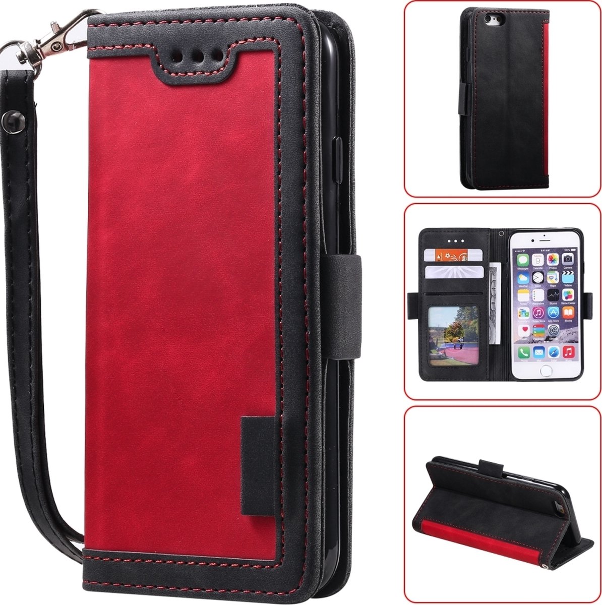 Mobigear Telefoonhoesje geschikt voor Apple iPhone SE (2022) Hoesje | Mobigear Two Tone Bookcase Portemonnee | Pasjeshouder voor 3 Pasjes | Telefoonhoesje voor Pinpas / OV Kaart / Rijbewijs - Zwart / Rood