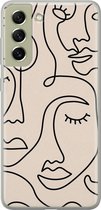 Leuke Telefoonhoesjes - Hoesje geschikt voor Samsung Galaxy S21 FE - Abstract gezicht lijnen - Soft case - TPU - Print / Illustratie - Beige
