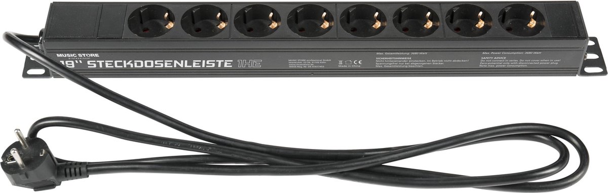 MUSIC STORE 19" Power Strip - 8x Schuko 1HU - PA accessoire