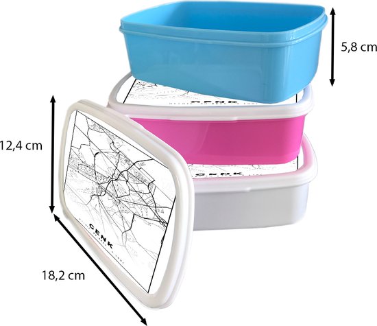 Broodtrommel Wit - Lunchbox - Brooddoos - Stadskaart – Plattegrond – België – Zwart Wit – Genk – Kaart - 18x12x6 cm - Volwassenen