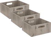 Set van 3x stuks opbergmand/kastmand 14 liter grijs/greywash van hout 31 x 31 x 15 cm - Opbergboxen - Vakkenkast manden