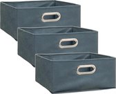 Set van 3x stuks opbergmand/kastmand 14 liter grijsblauw linnen 31 x 31 x 15 cm - Opbergboxen - Vakkenkast manden