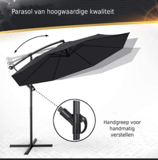 Tillvex- Parasol Ø 3m antraciet-zweefparasol -hangparasol- vrijhangende  parasol-... | bol