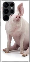 Telefoonhoesje Geschikt voor Samsung Galaxy S22 Ultra hoesje - Varken - Boerderijdieren - Wit - Siliconen Telefoonhoesje