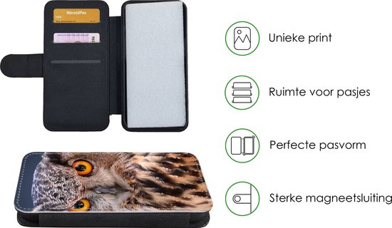 Étui pour iPhone XR Bookcase - Un gros plan d'un hibou marron - Avec poches - Étui portefeuille avec fermeture magnétique
