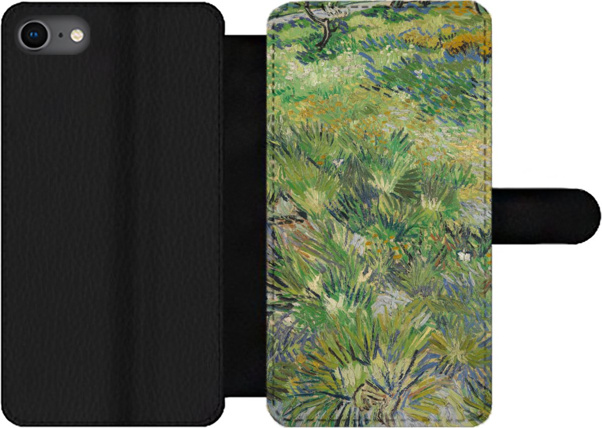 Telefoonhoesje Geschikt voor iPhone 8 telefoonhoesje - Grasveld met bloemen en vlinders - Vincent van Gogh - Met vakjes - Wallet case met magneetsluiting
