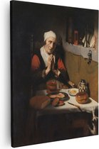 Artaza Canvas Schilderij Het Gebed Zonder End - Oude Vrouw in Gebed - Nicolaes Maes - 40x50 - Poster Foto op Canvas - Canvas Print