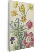 Artaza Canvas Schilderij Boeket van Tulpen, Viooltjes, Blauwe Druifjes en Dotters - Willem van Leen - 40x60 - Poster Foto op Canvas - Canvas Print